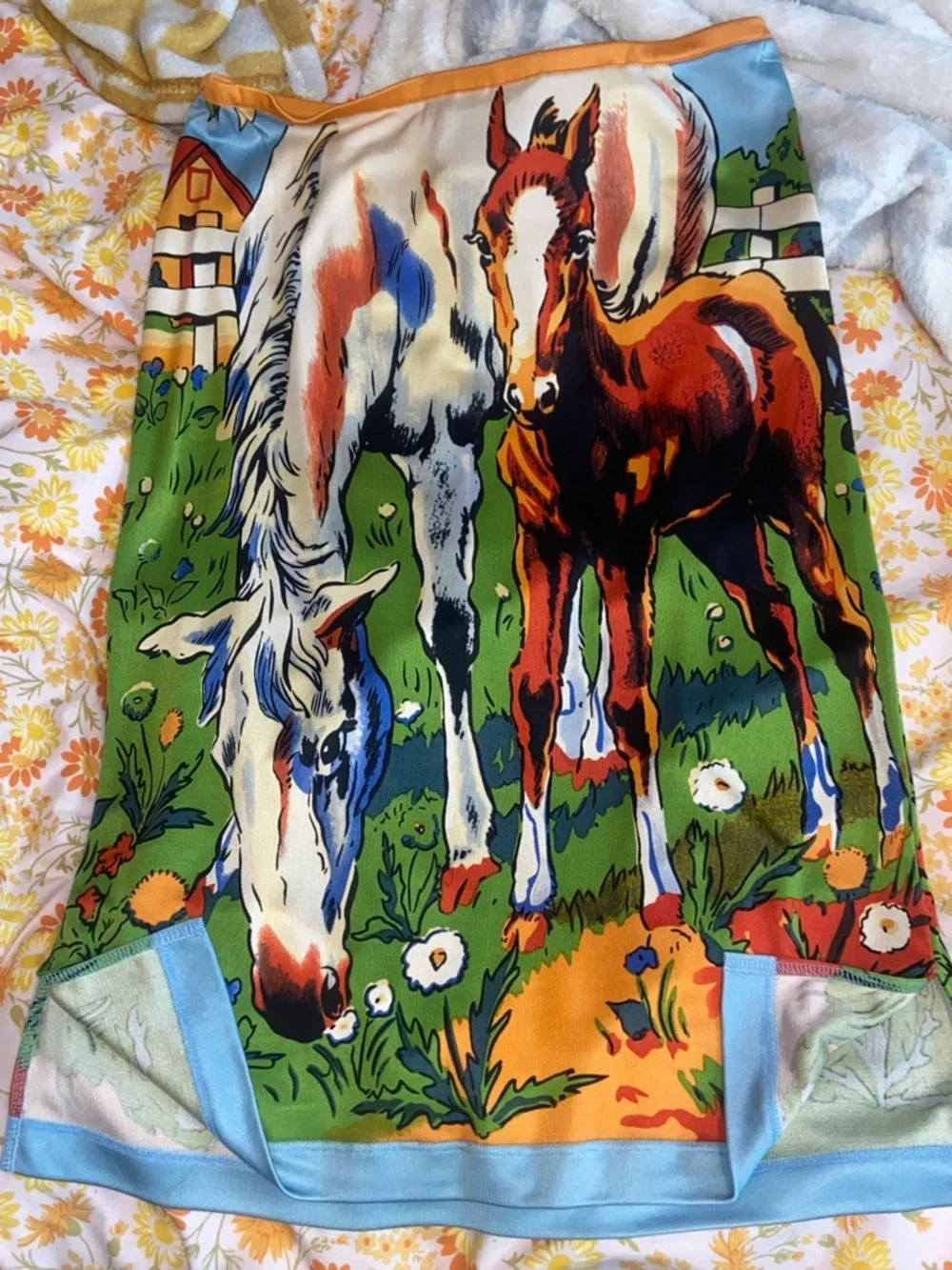 ILLIG HORSES SKIRT Vintage Silk Mother & Colt - Picture 4 of 5